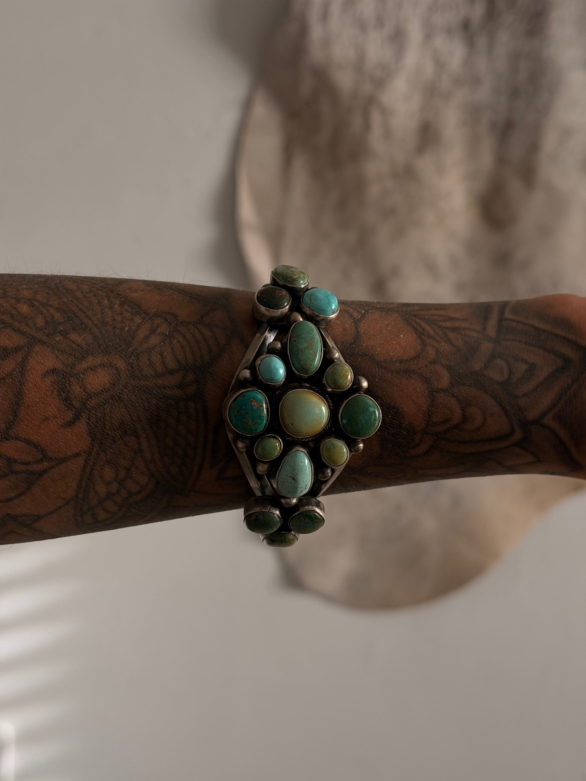 Kathleen Livingston Multi Turquoise & Sterling Silver Cluster Cuff Bracelet