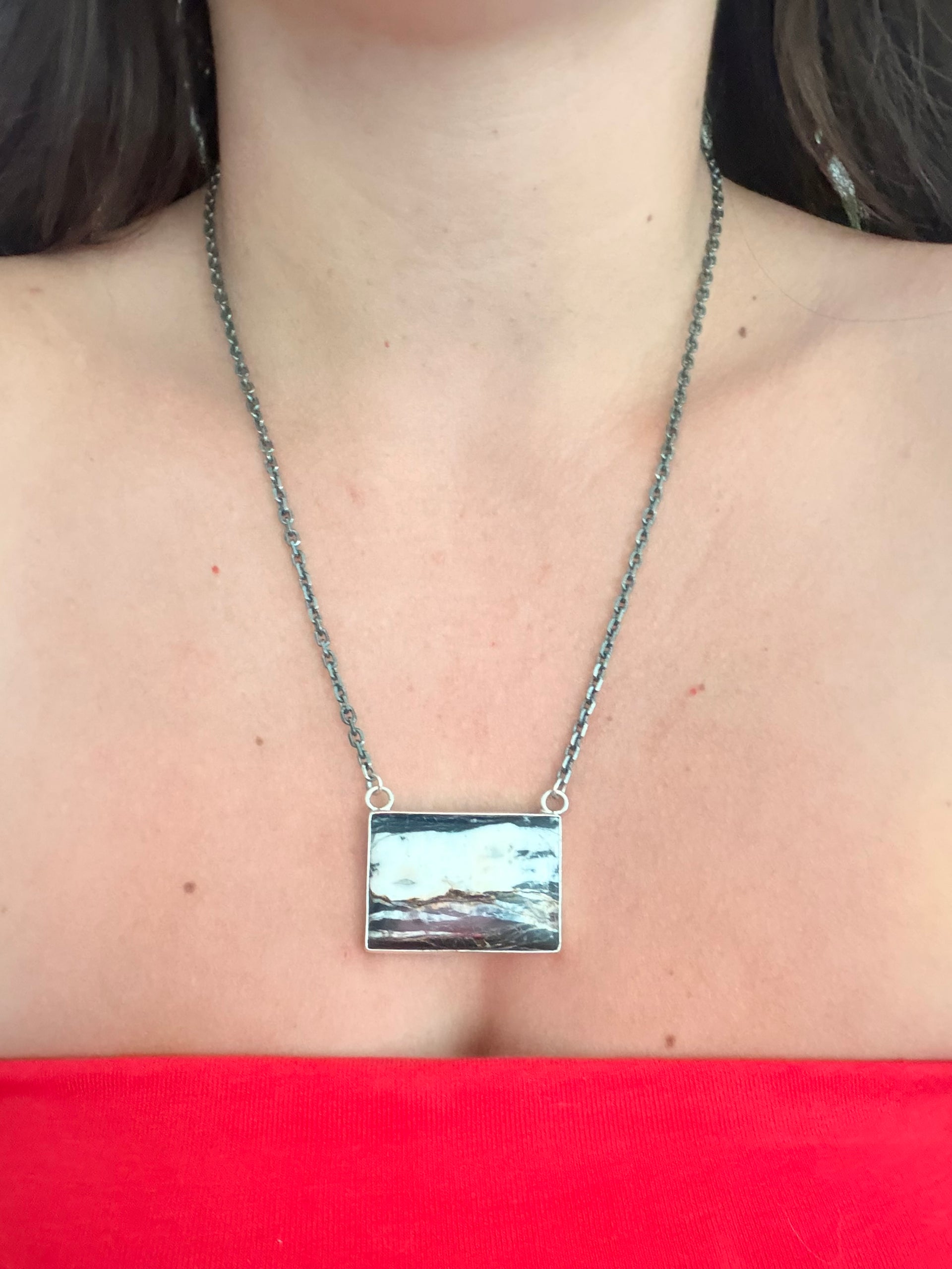Navajo Made White Buffalo & Sterling Silver Necklace