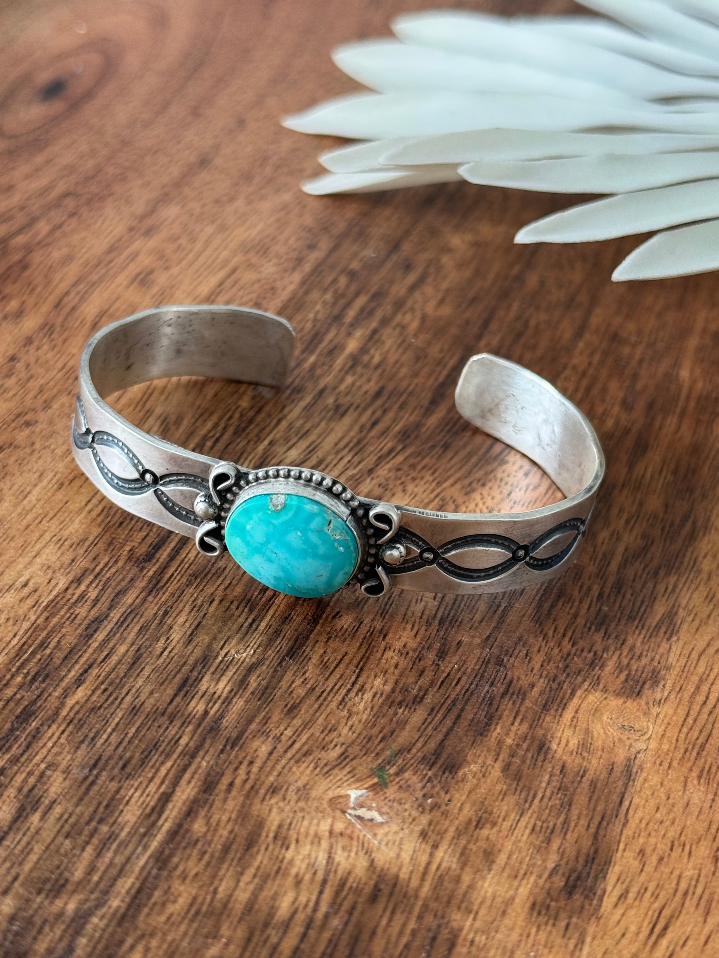 Navajo Made Sonoran Mountain Turquoise & Sterling Silver Cuff Bracelet