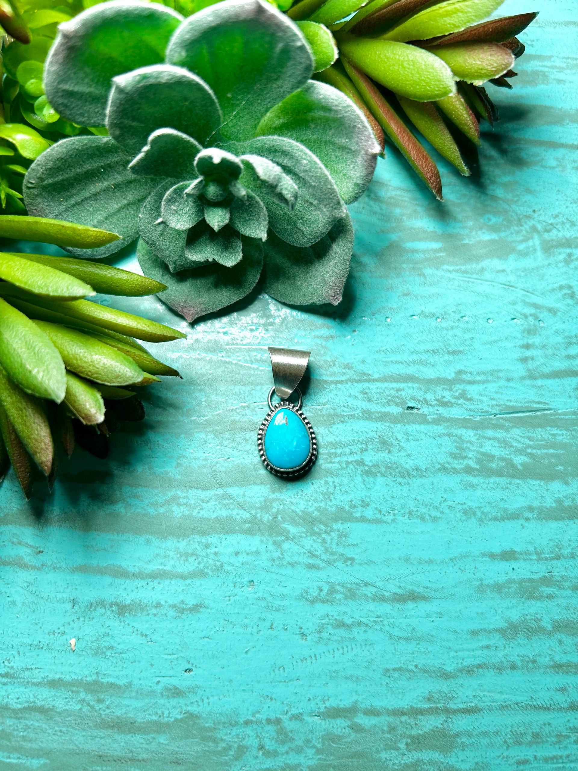 Navajo Made Kingman Turquoise & Sterling Silver Pendant