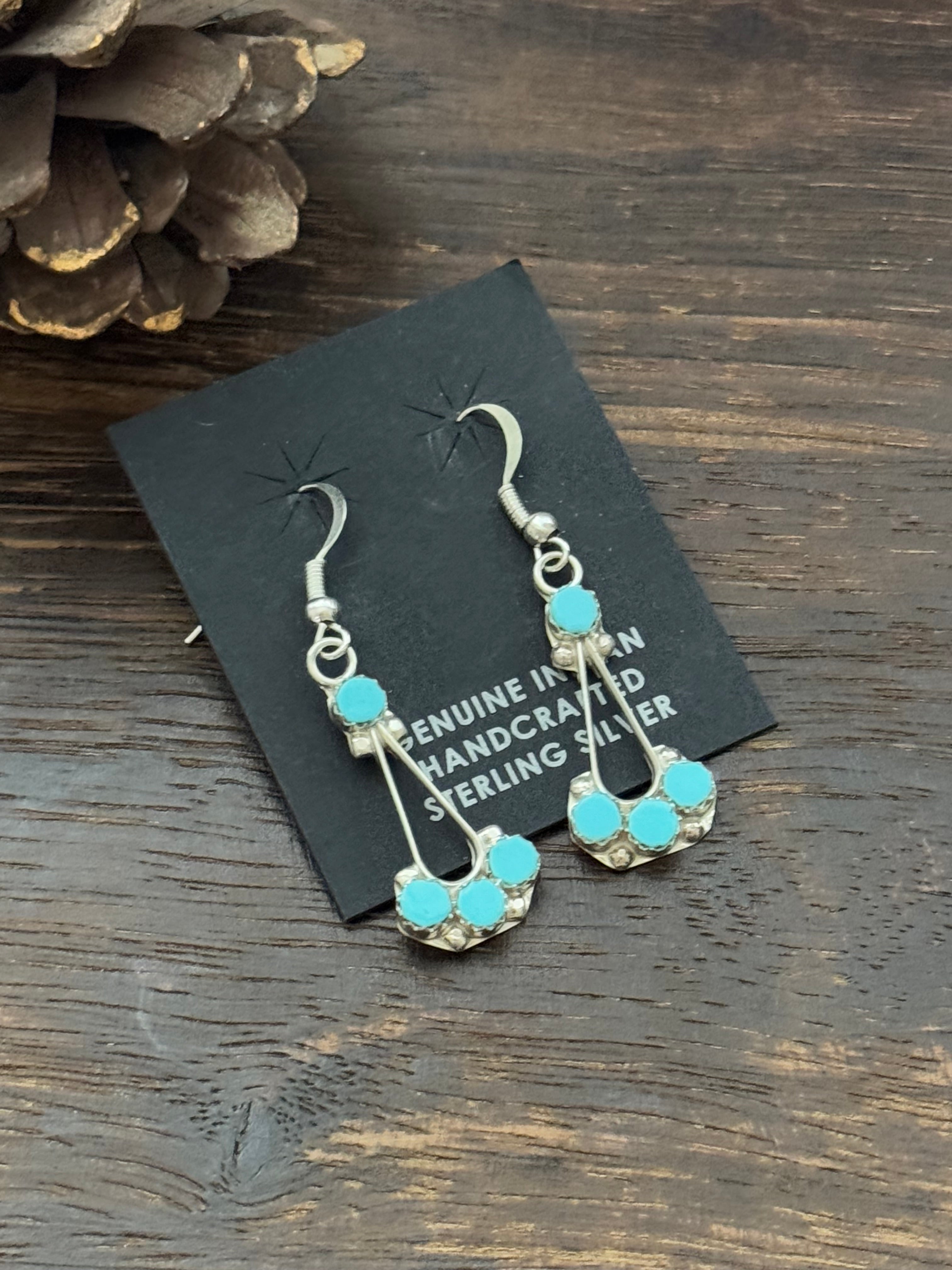 Zuni Made Turquoise & Sterling Silver Dangle Earrings