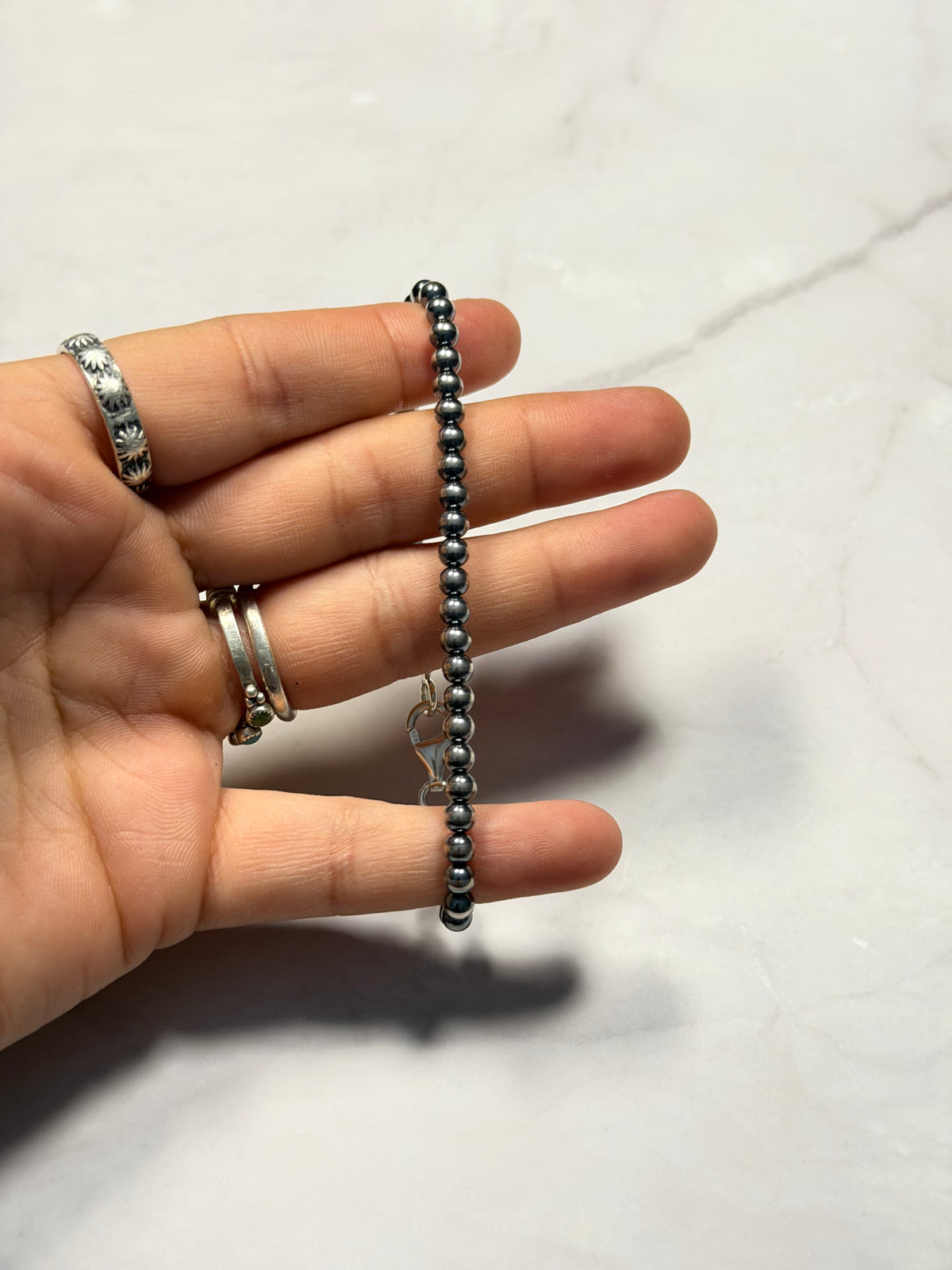 Navajo Strung 4 MM Sterling Sliver  Machine Made Pearl Bracelet