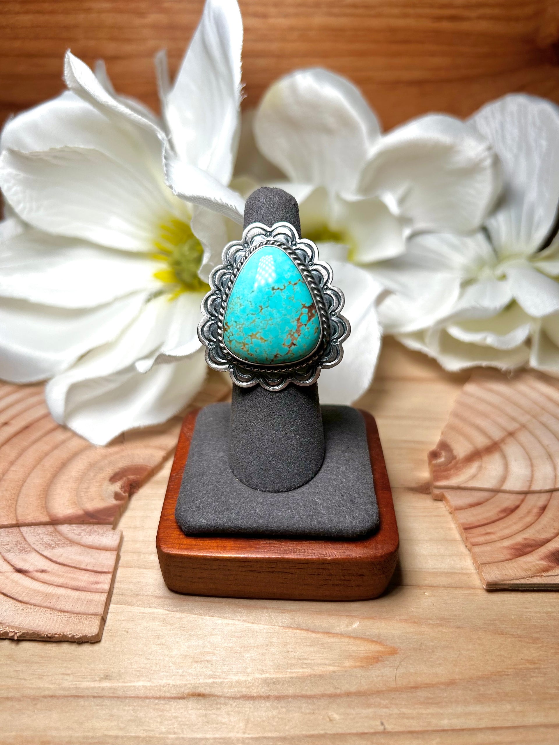 Navajo Made #8 Turquoise & Sterling Silver Ring Size 5.75