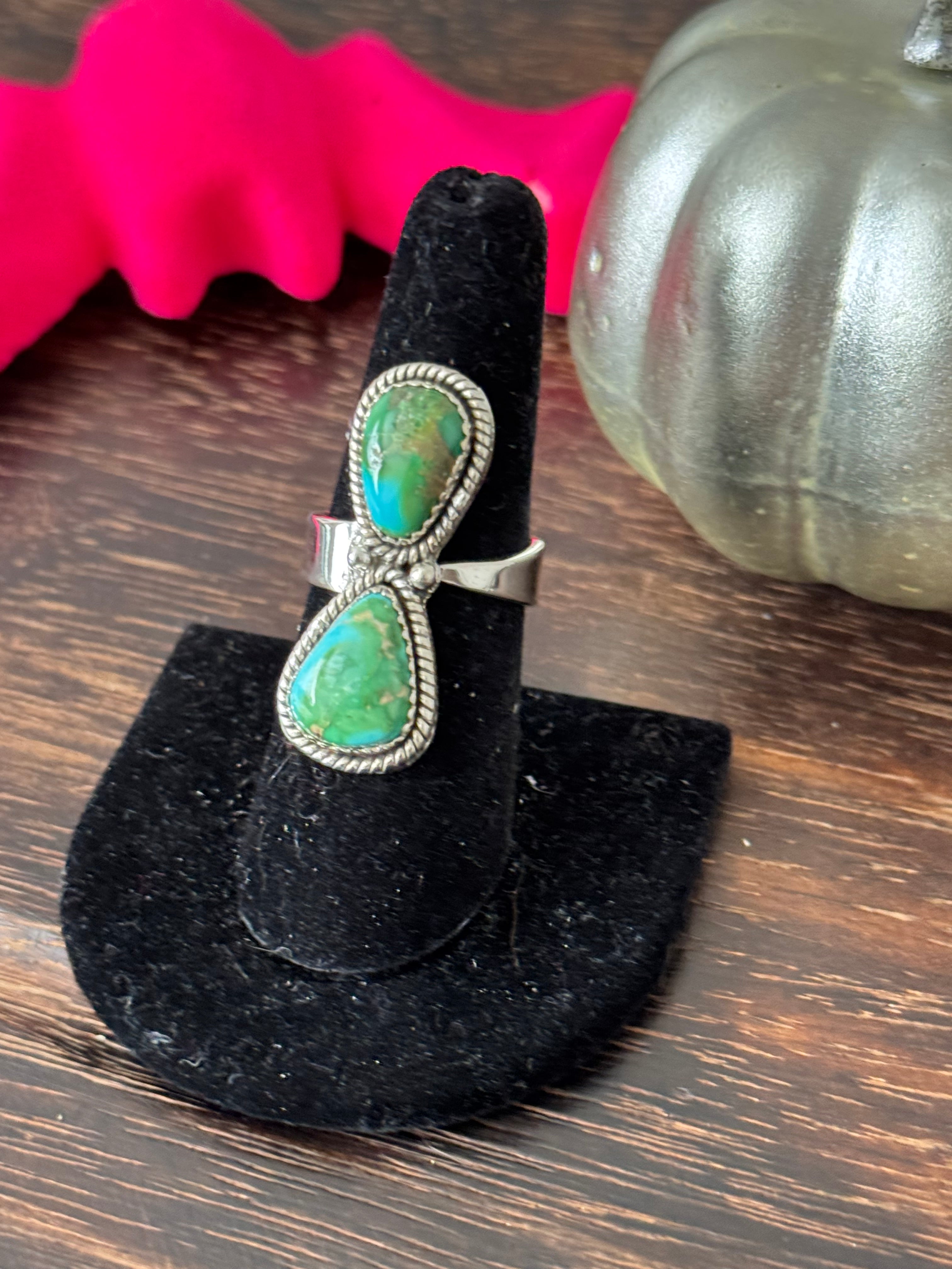 Southwest Handmade Sonoran Mountain Turquoise & Sterling Silver Adjustable Ring