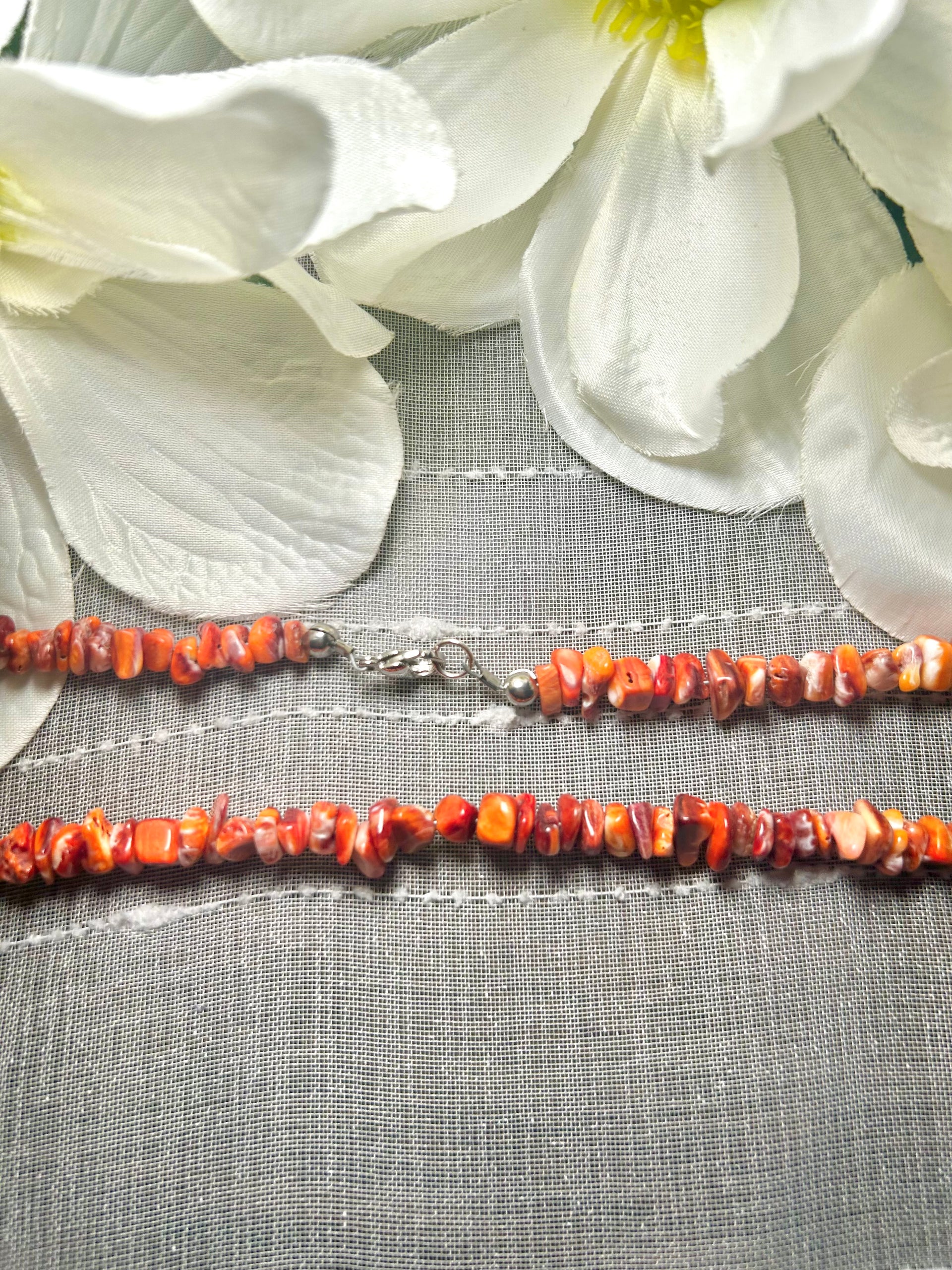 Navajo Made Strung Spiny Oyster & Sterling Silver Necklace