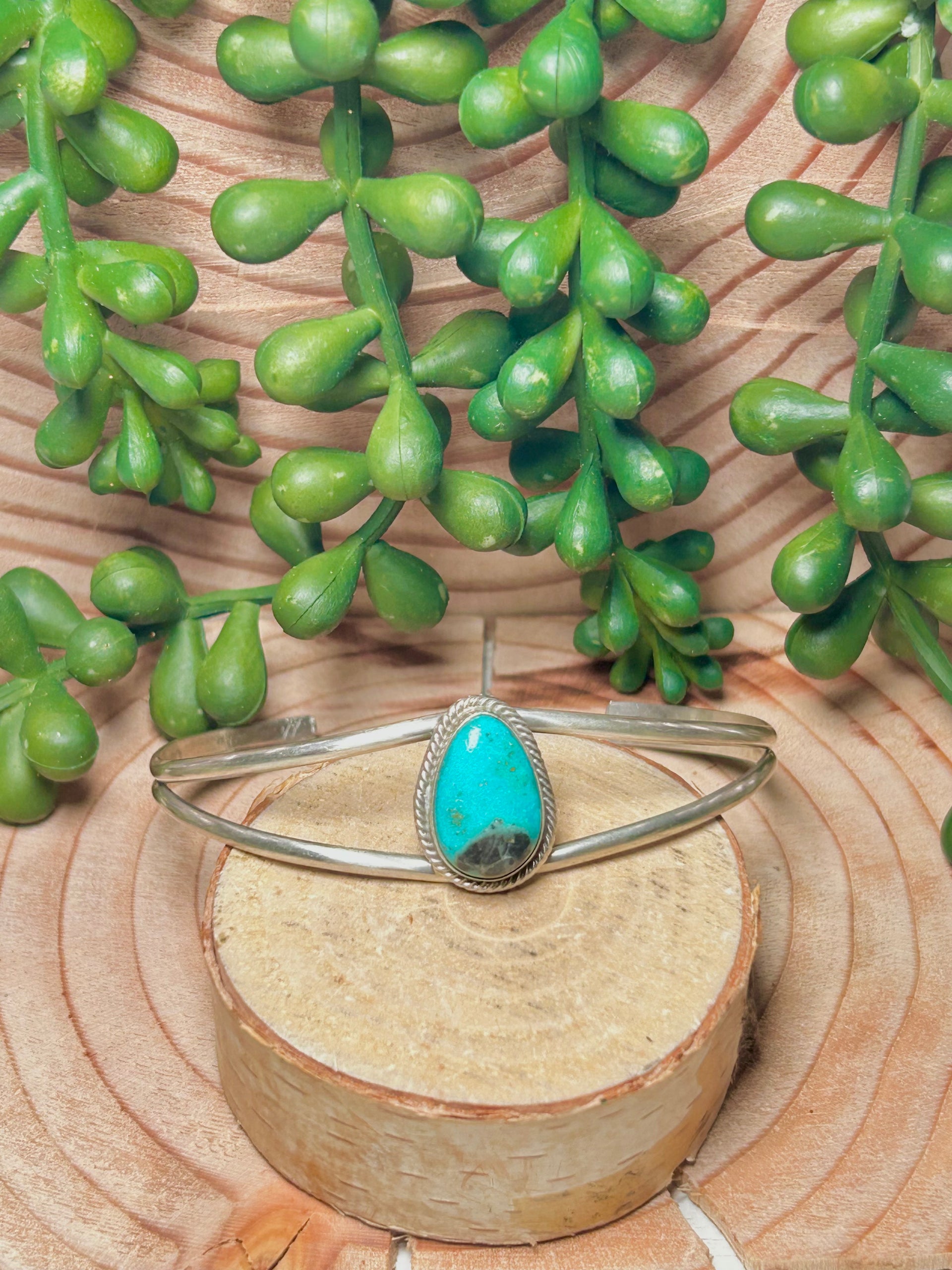 Navajo Made Kingman Turquoise & Sterling Silver Cuff Bracelet