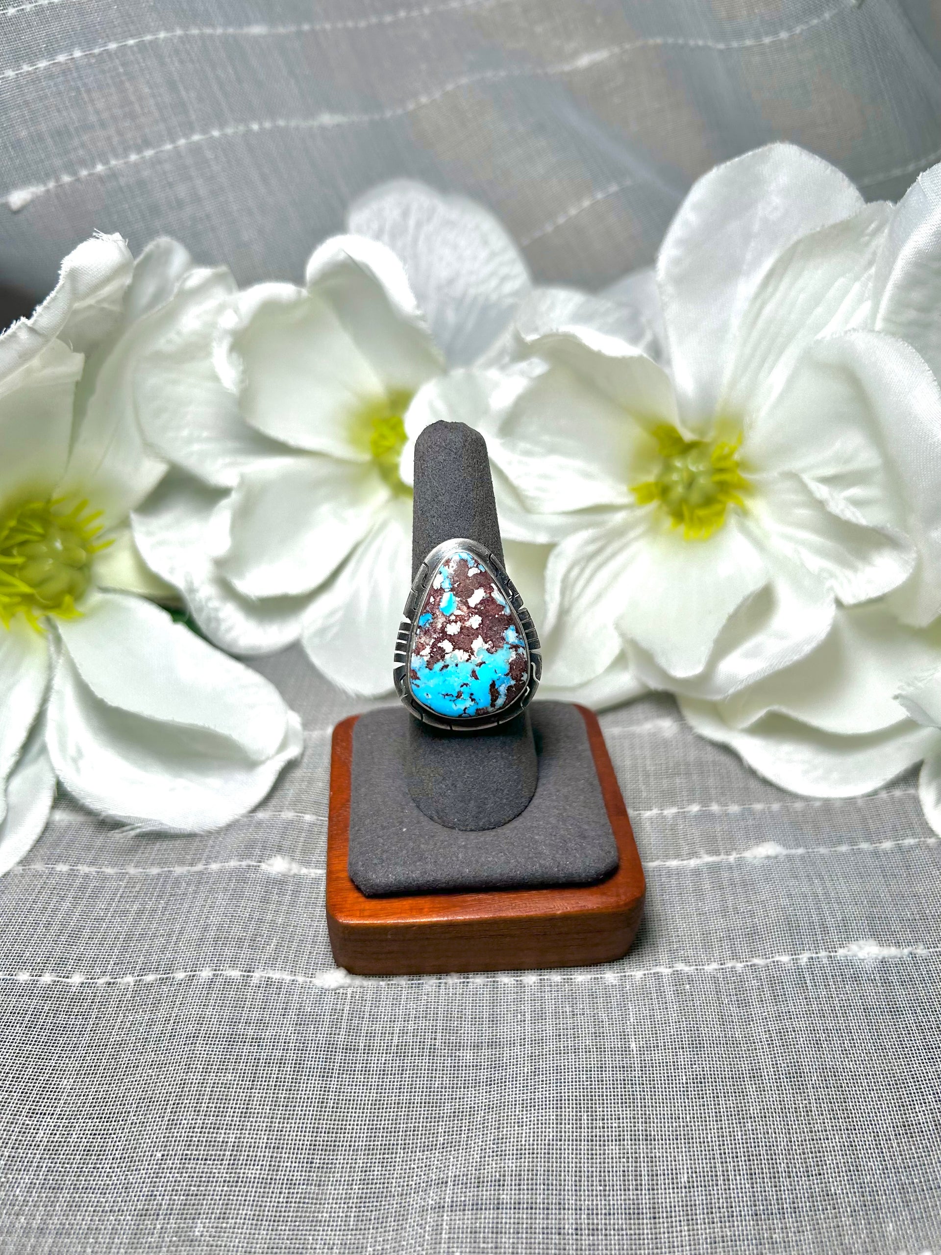 Dave Skeets Golden Hill Turquoise & Sterling Silver Ring Size 7.75