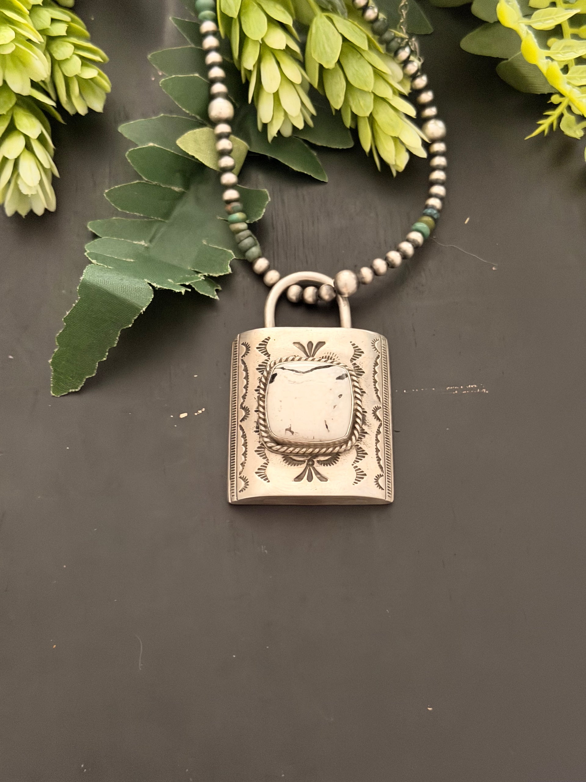 Charles Johnson White Buffalo & Sterling Silver Locket Pendant