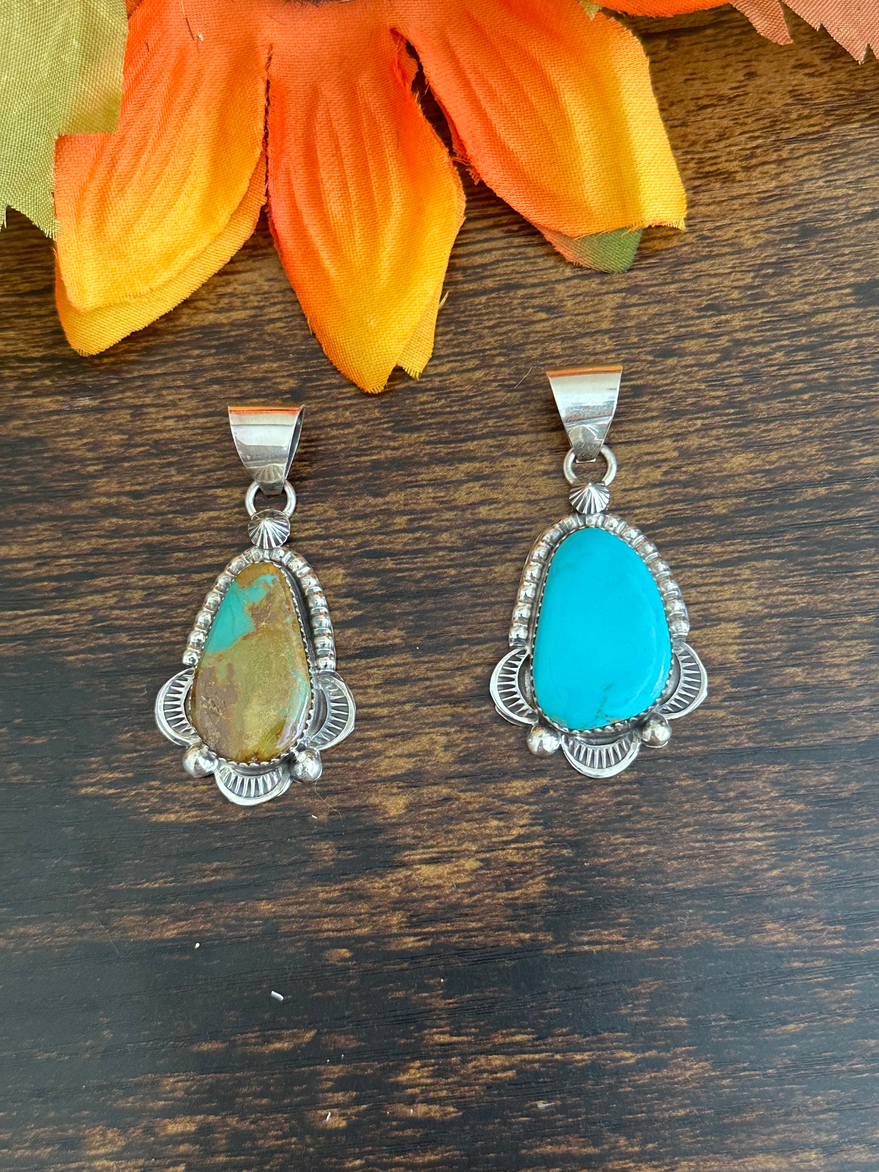 Navajo Made Kingman Turquoise & Sterling Silver Pendant