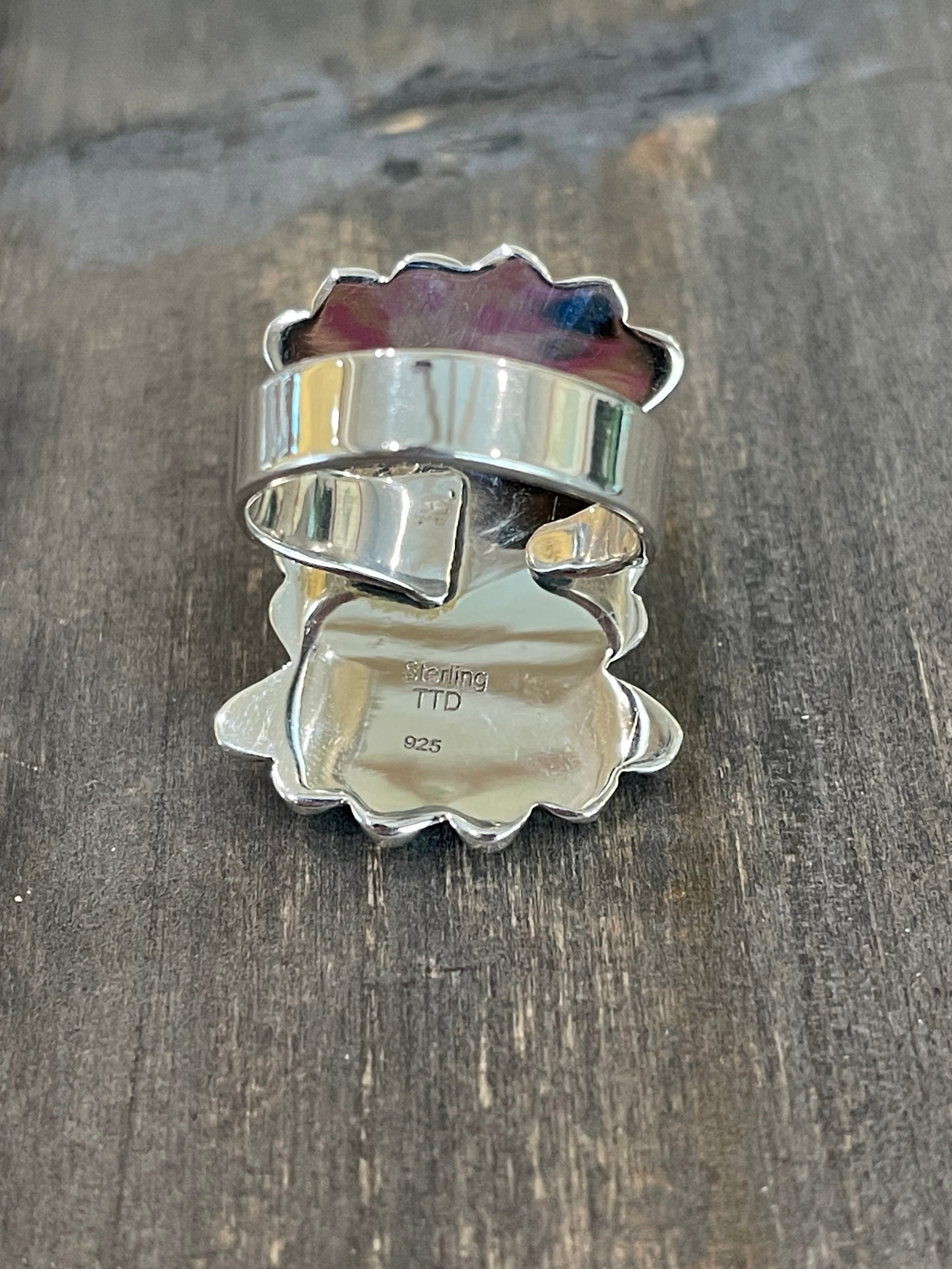 Southwest Handmade Peruvian Pink Opal & Sterling Silver Adjustable Ring