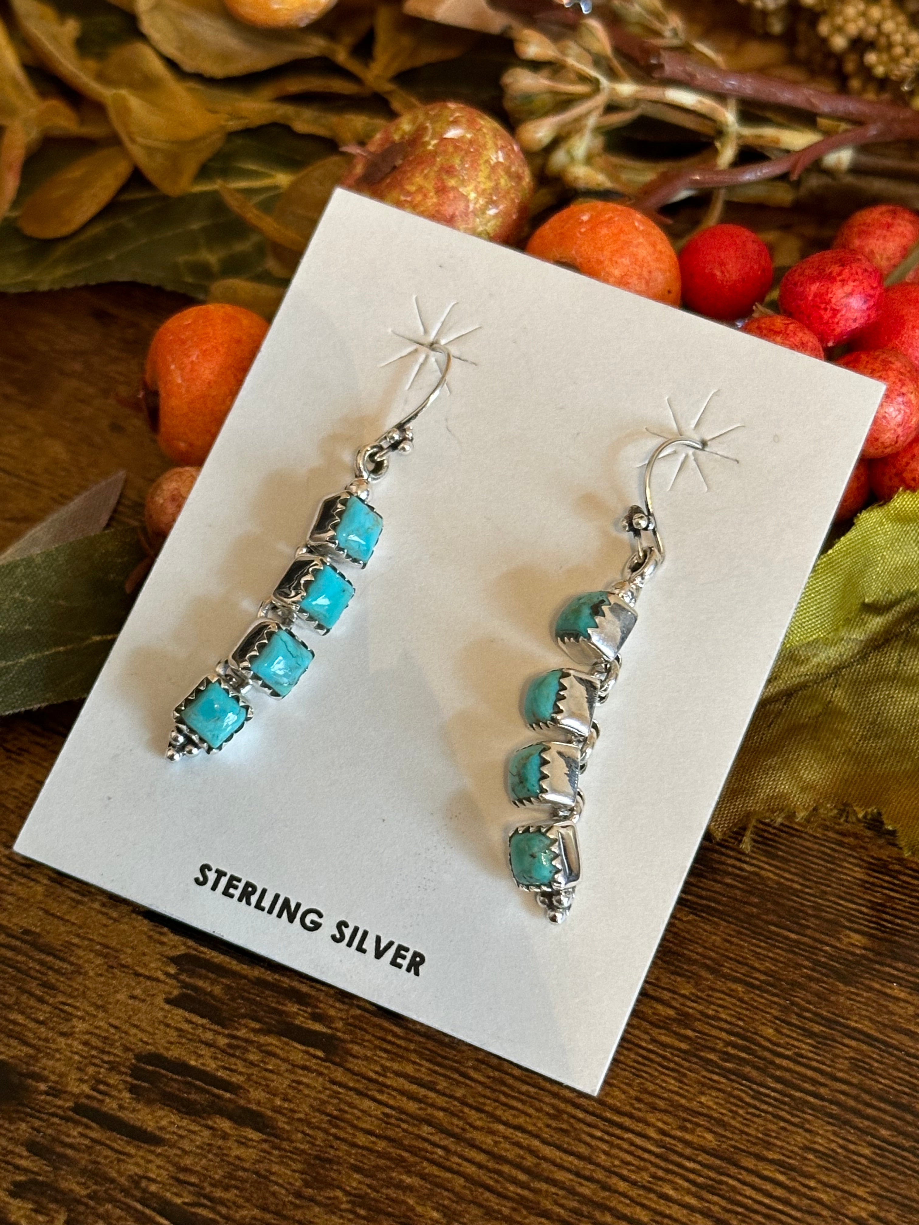 Southwest Handmade Kingman Turquoise& Sterling Silver Dangle Earrings