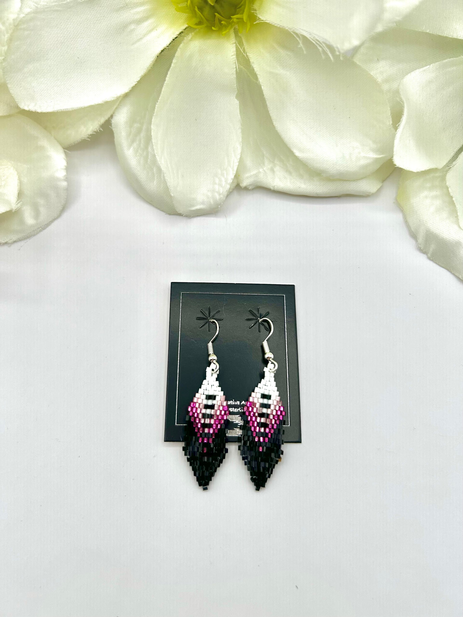 Navajo Made Beaded & Sterling Silver Hook Earrings