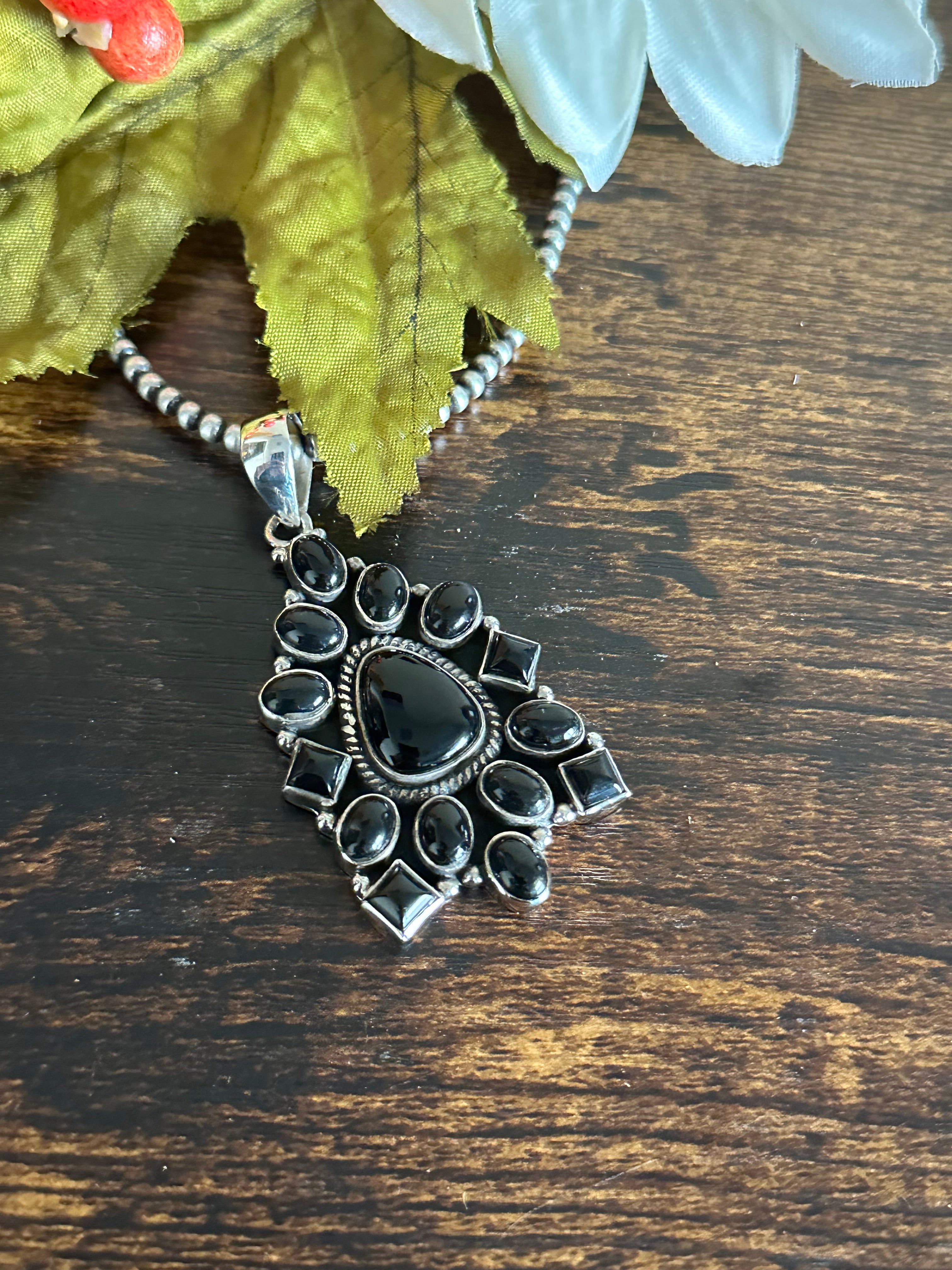 Southwest Handmade Onyx & Sterling Silver Cluster Pendant