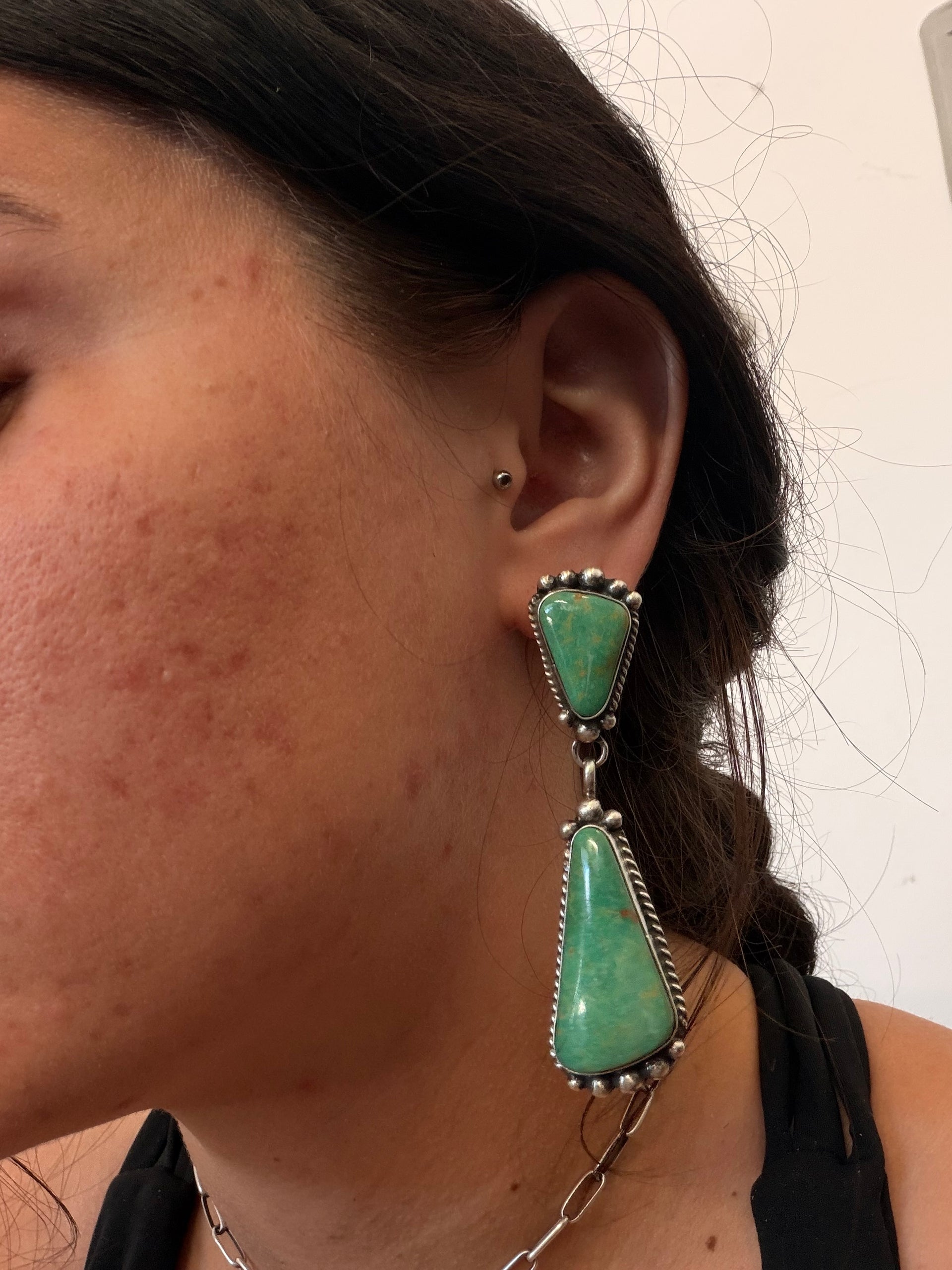 Elouise Kee Kingman Turquoise & Sterling Silver Post Dangle Earring