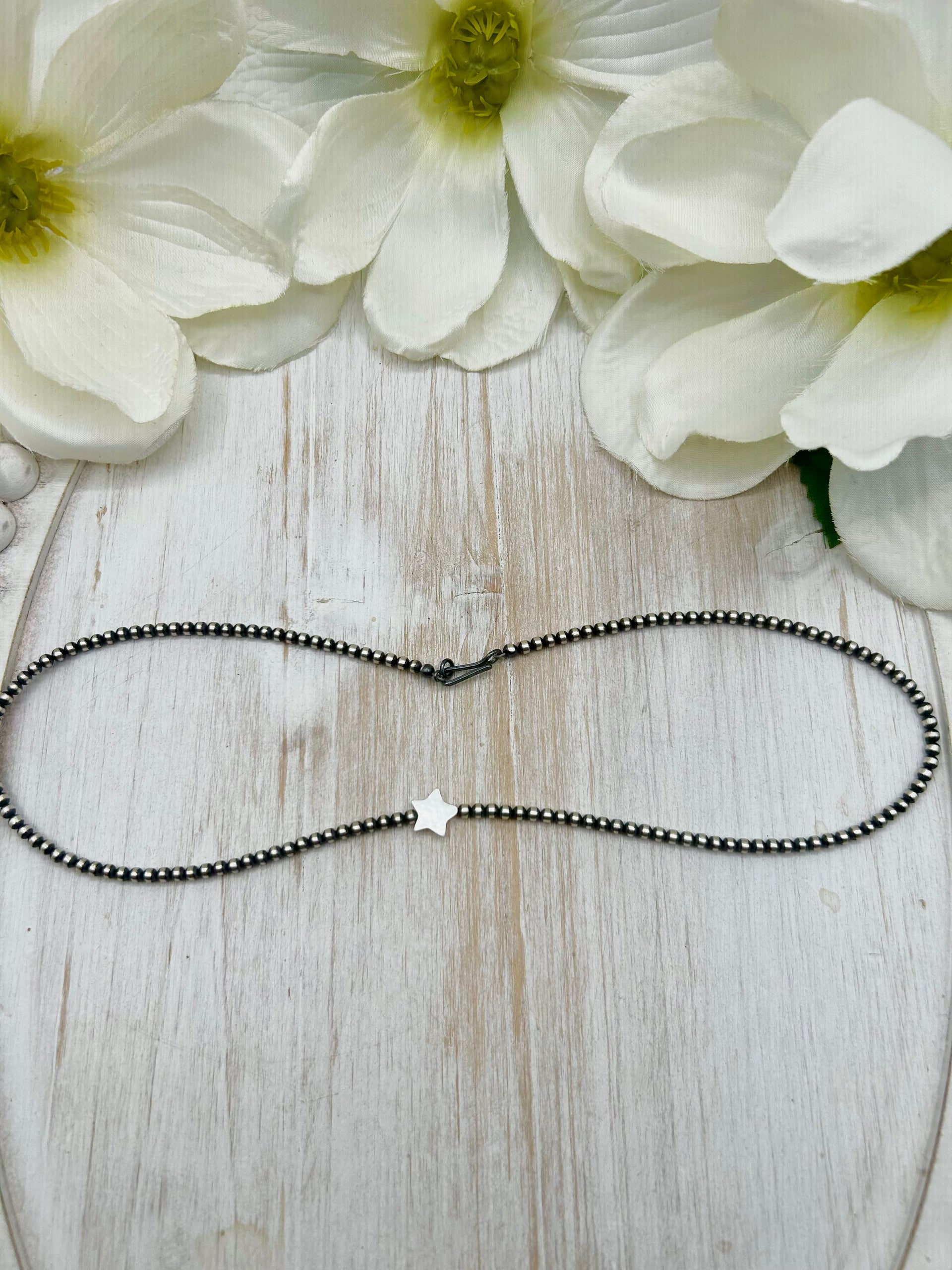 Navajo Made Strung Mother of Pearl & Sterling Silved Necklace