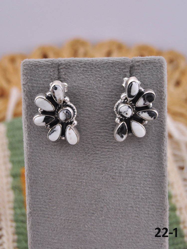 Southwest Handmade White Buffalo & Sterling Silver Post Cluster Earrings