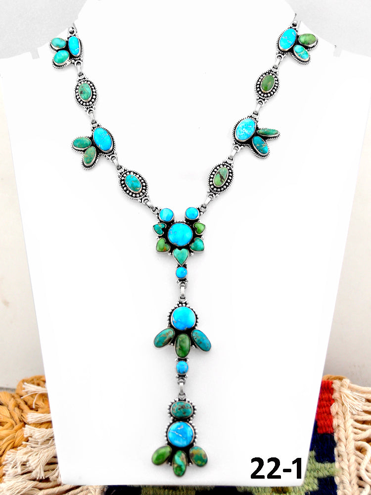 Southwest Handmade Emerald Valley with White Water & Sterling Silver Necklace