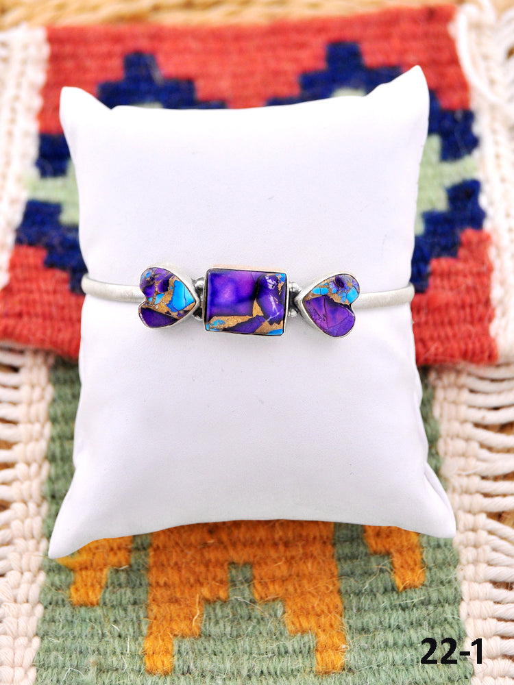 Southwest Handmade Purple Dahlia & Sterling Silver Cuff Bracelet