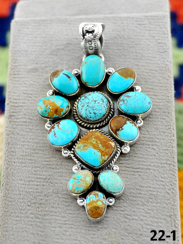 Southwest Handmade #8 Turquoise & Sterling Silver Pendants