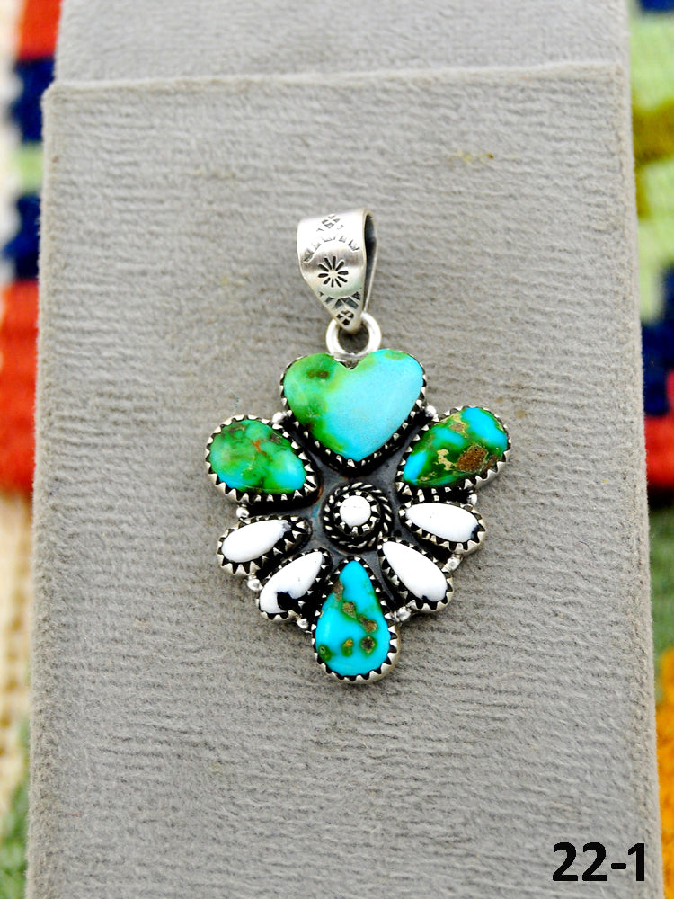 Southwest Handmade Sonoran Turquoise with White Buffalo & Sterling Silver Pendants