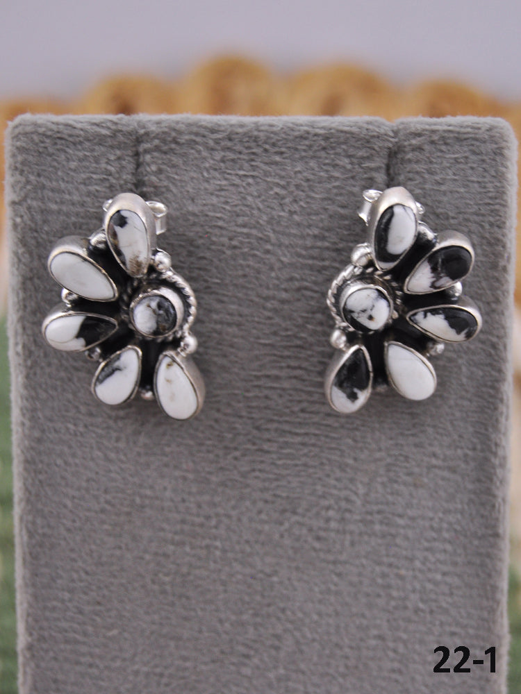 Southwest Handmade White Buffalo & Sterling Silver Post Cluster Earrings