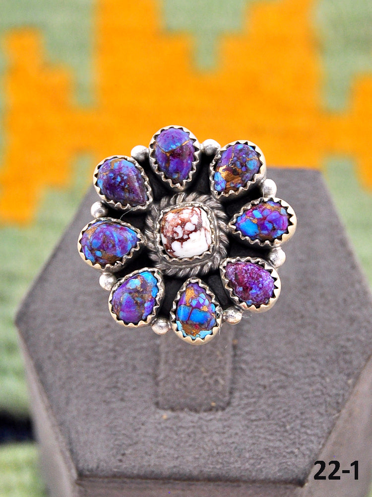 Southwest Handmade Purple Dahlia with Wild Horse Magnesite & Sterling Silver Adjustable Ring