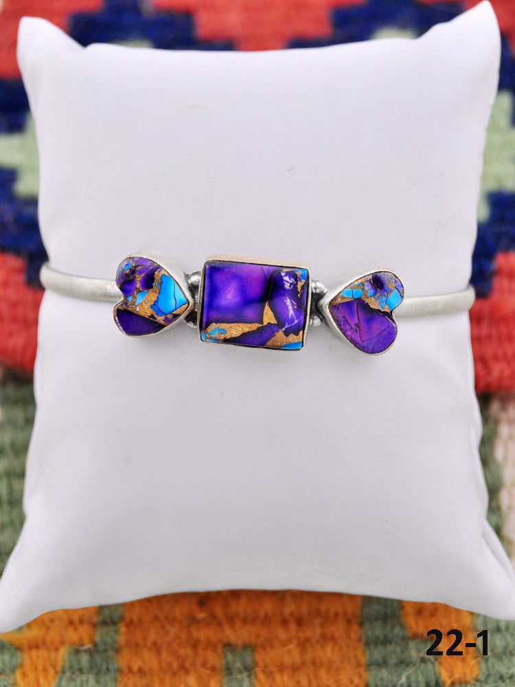 Southwest Handmade Purple Dahlia & Sterling Silver Cuff Bracelet
