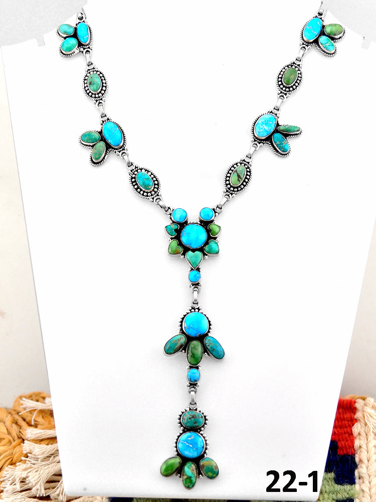 Southwest Handmade Emerald Valley with White Water & Sterling Silver Necklace