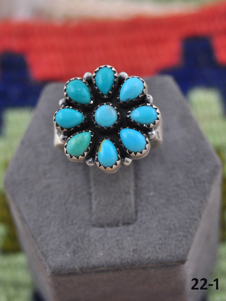 Southwest Made Kingman Turquoise & Sterling Silver Adjustable Ring