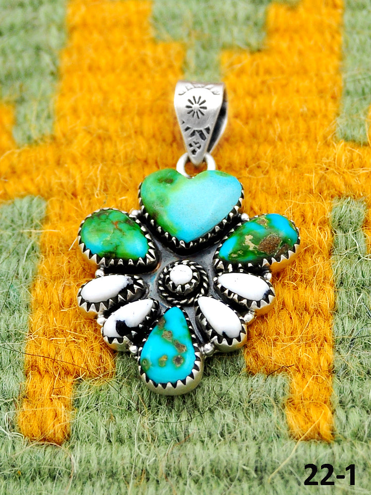 Southwest Handmade Sonoran Turquoise with White Buffalo & Sterling Silver Pendants