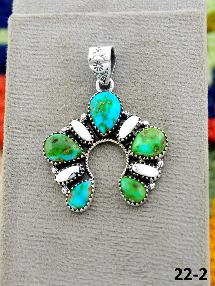 Southwest Handmade Sonoran Turquoise with White Buffalo & Sterling Silver Pendants