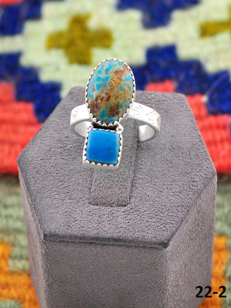 Southwest Made South Hill Turquoise  & Sterling Silver Adjustable Ring