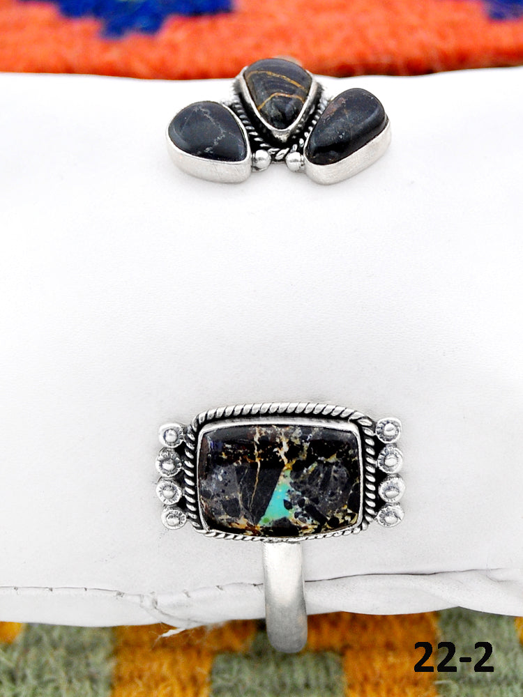 Southwest Handmade Black Jack Turquoise & Sterling Silver Cuff Bracelet