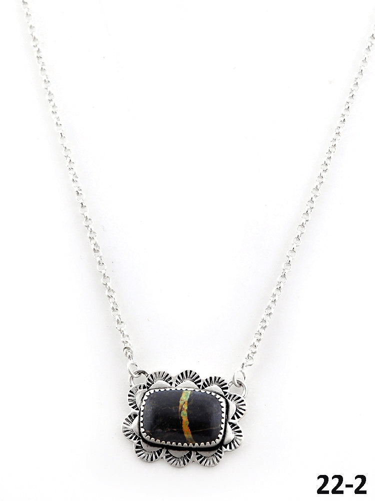 Southwest Made Black Jack Turquoise & Sterling Silver Necklace