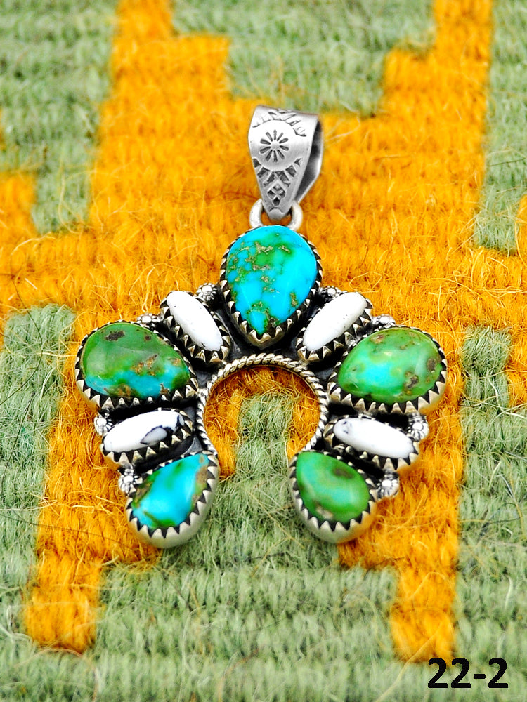 Southwest Handmade Sonoran Turquoise with White Buffalo & Sterling Silver Pendants