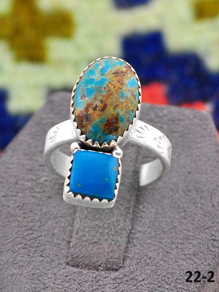 Southwest Made South Hill Turquoise  & Sterling Silver Adjustable Ring