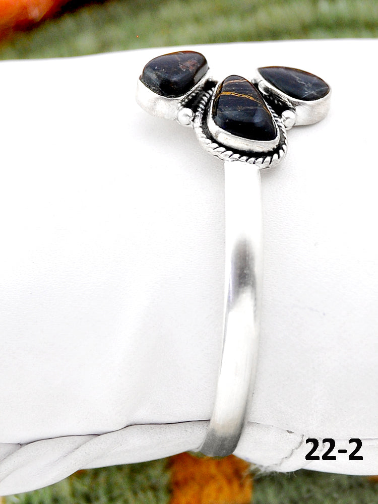 Southwest Handmade Black Jack Turquoise & Sterling Silver Cuff Bracelet