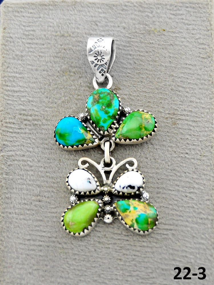 Southwest Handmade Sonoran Turquoise with White Buffalo & Sterling Silver Pendants