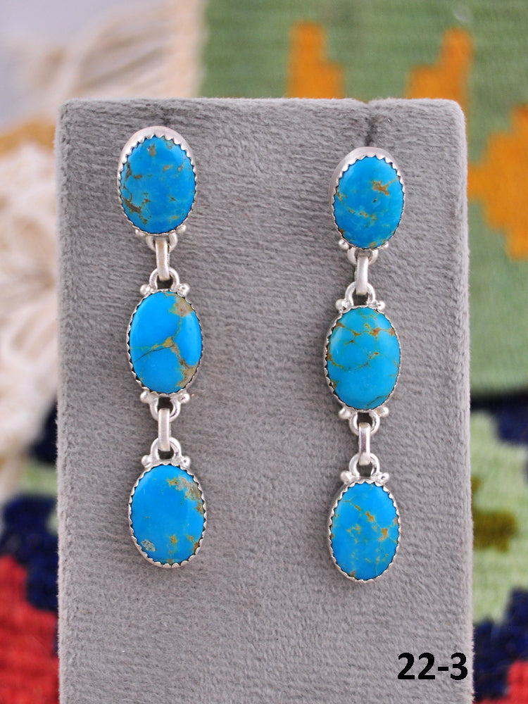 Southwest Made Kingman Turquoise & Sterling Silver Post Dangle Earrings