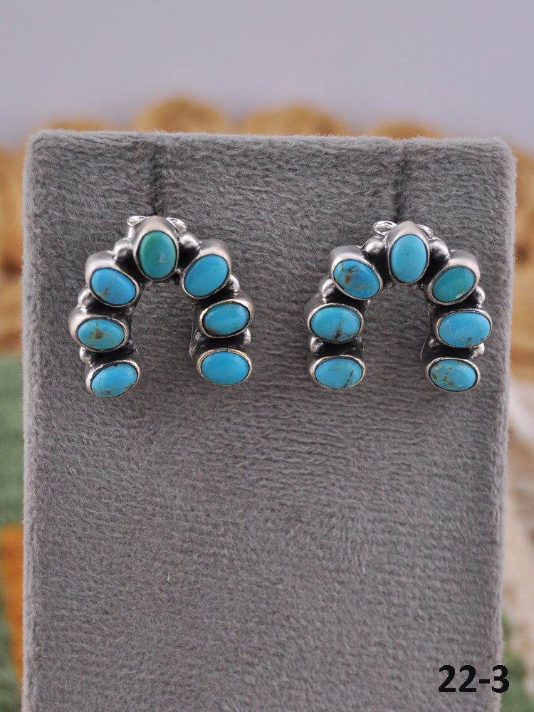 Southwest Handmade Kingman Turquoise & Sterling Silver Post Naja Earrings