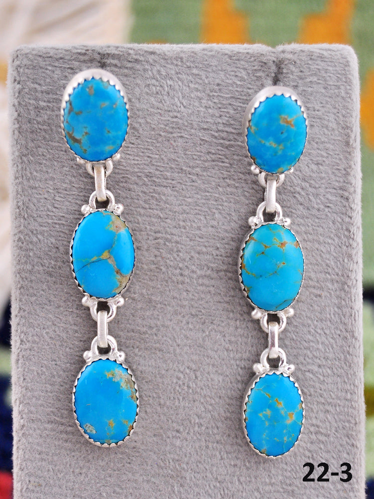 Southwest Made Kingman Turquoise & Sterling Silver Post Dangle Earrings