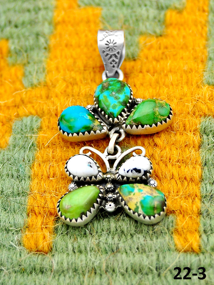 Southwest Handmade Sonoran Turquoise with White Buffalo & Sterling Silver Pendants