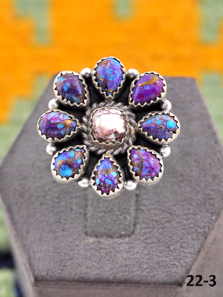 Southwest Handmade Purple Dahlia with Wild Horse Magnesite & Sterling Silver Adjustable Ring