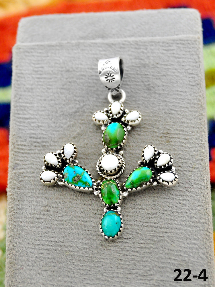 Southwest Handmade Sonoran Turquoise with White Buffalo & Sterling Silver Pendants