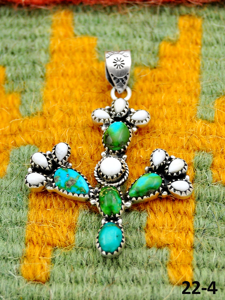 Southwest Handmade Sonoran Turquoise with White Buffalo & Sterling Silver Pendants