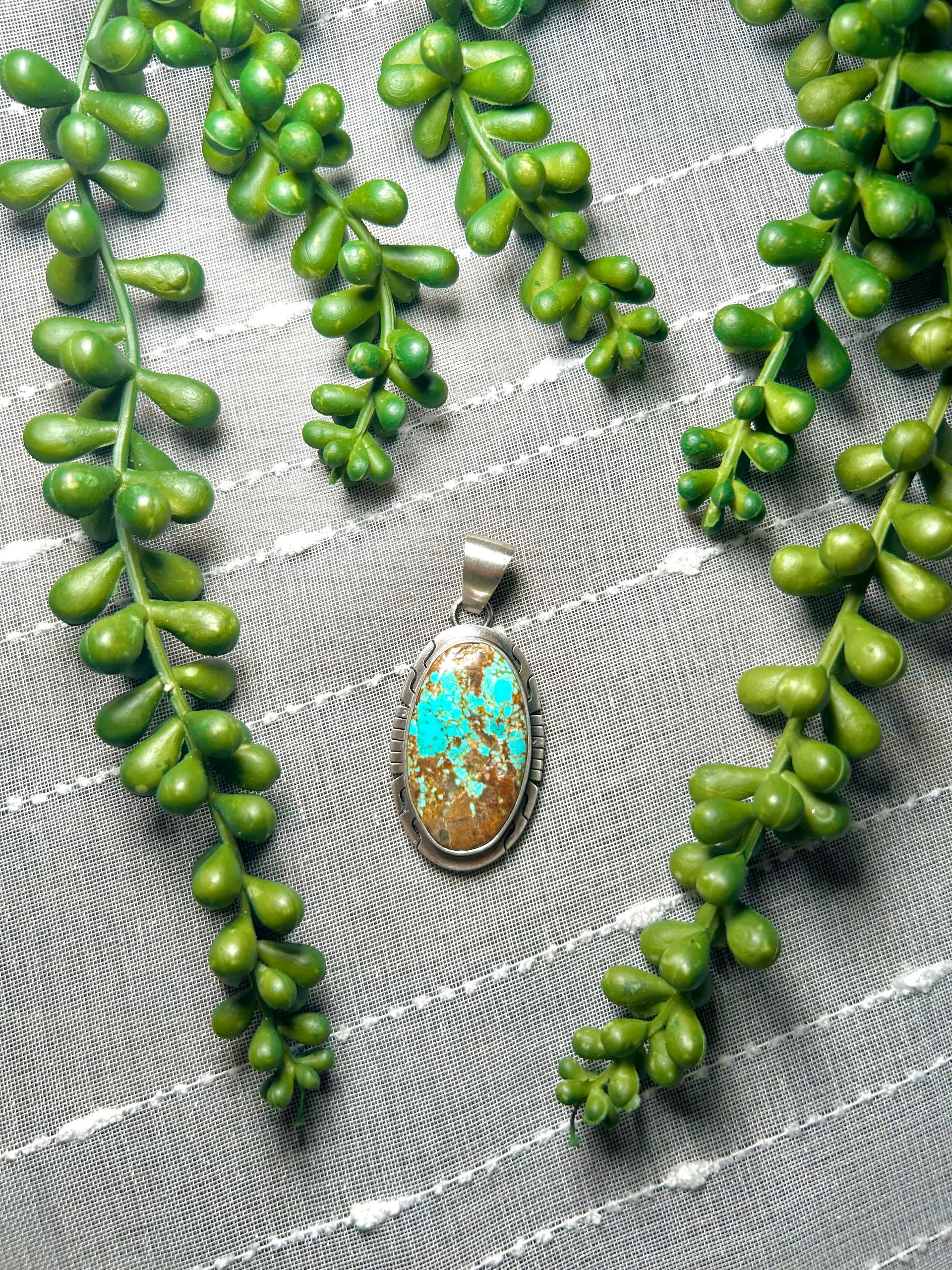 Navajo Made #8 Turquoise & Sterling Silver Pendant