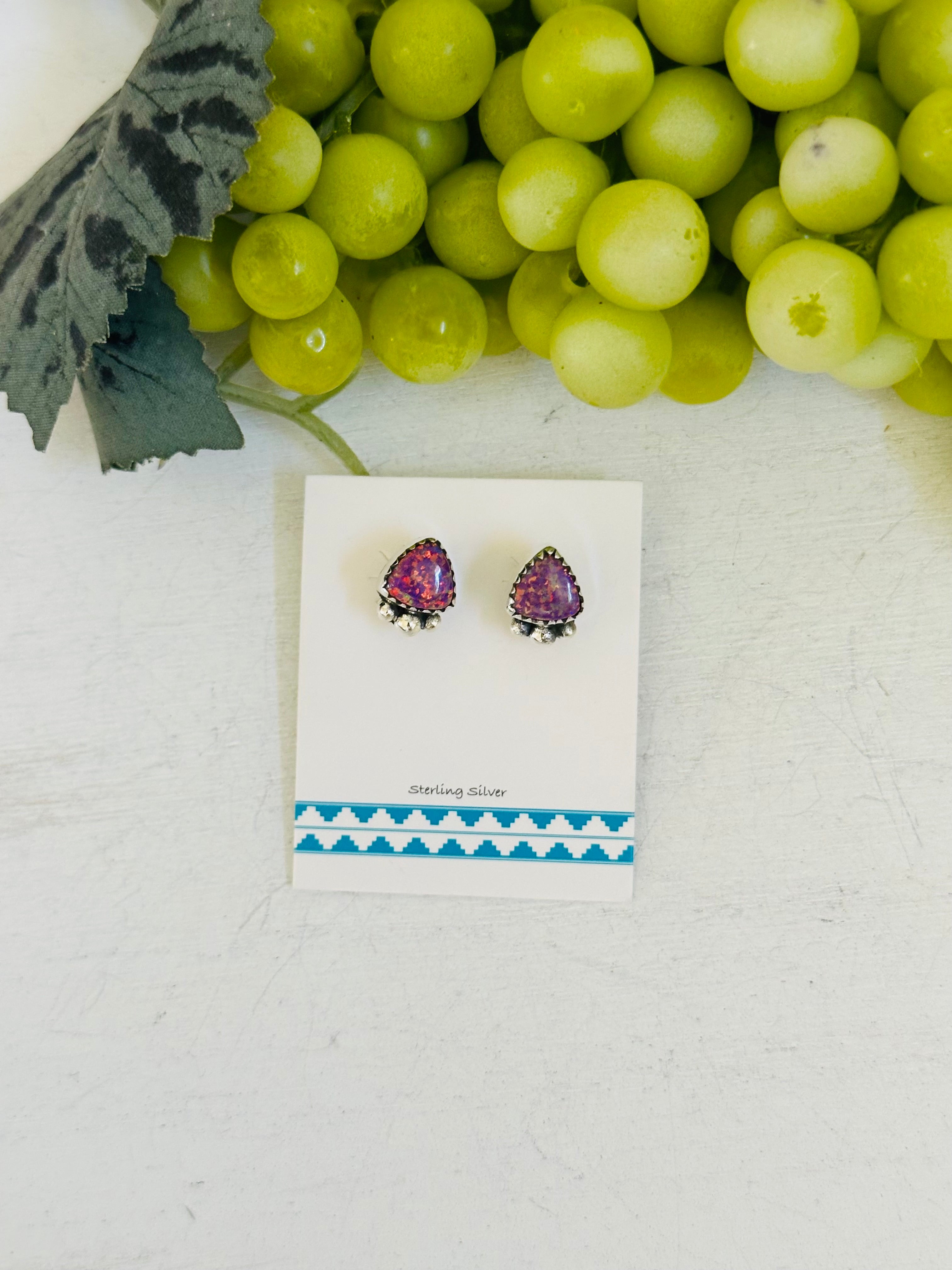 TTD “ dainty” Purple Opal & Sterling Silver Post Earrings