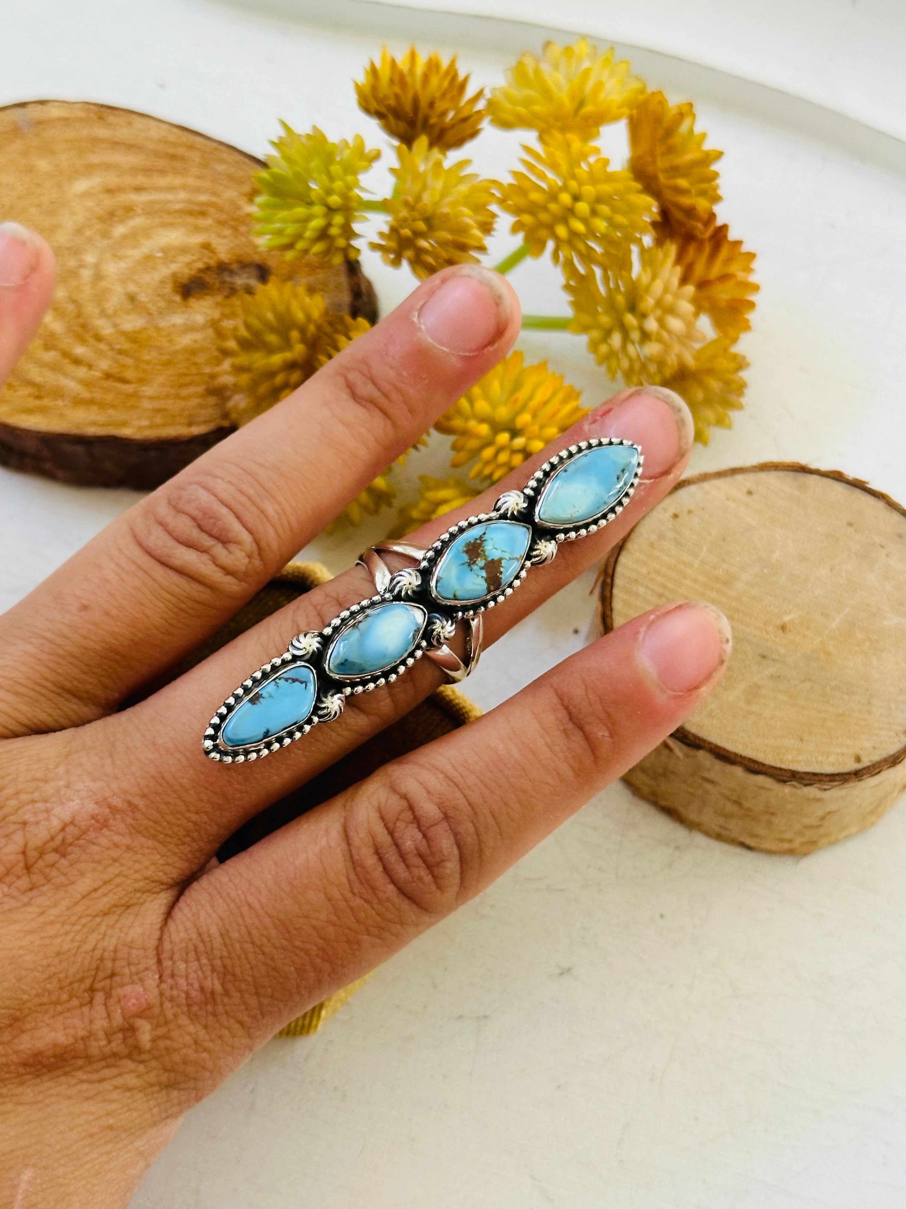 Southwest Handmade Golden Hills Turquoise & Sterling Silver Ring Size 6