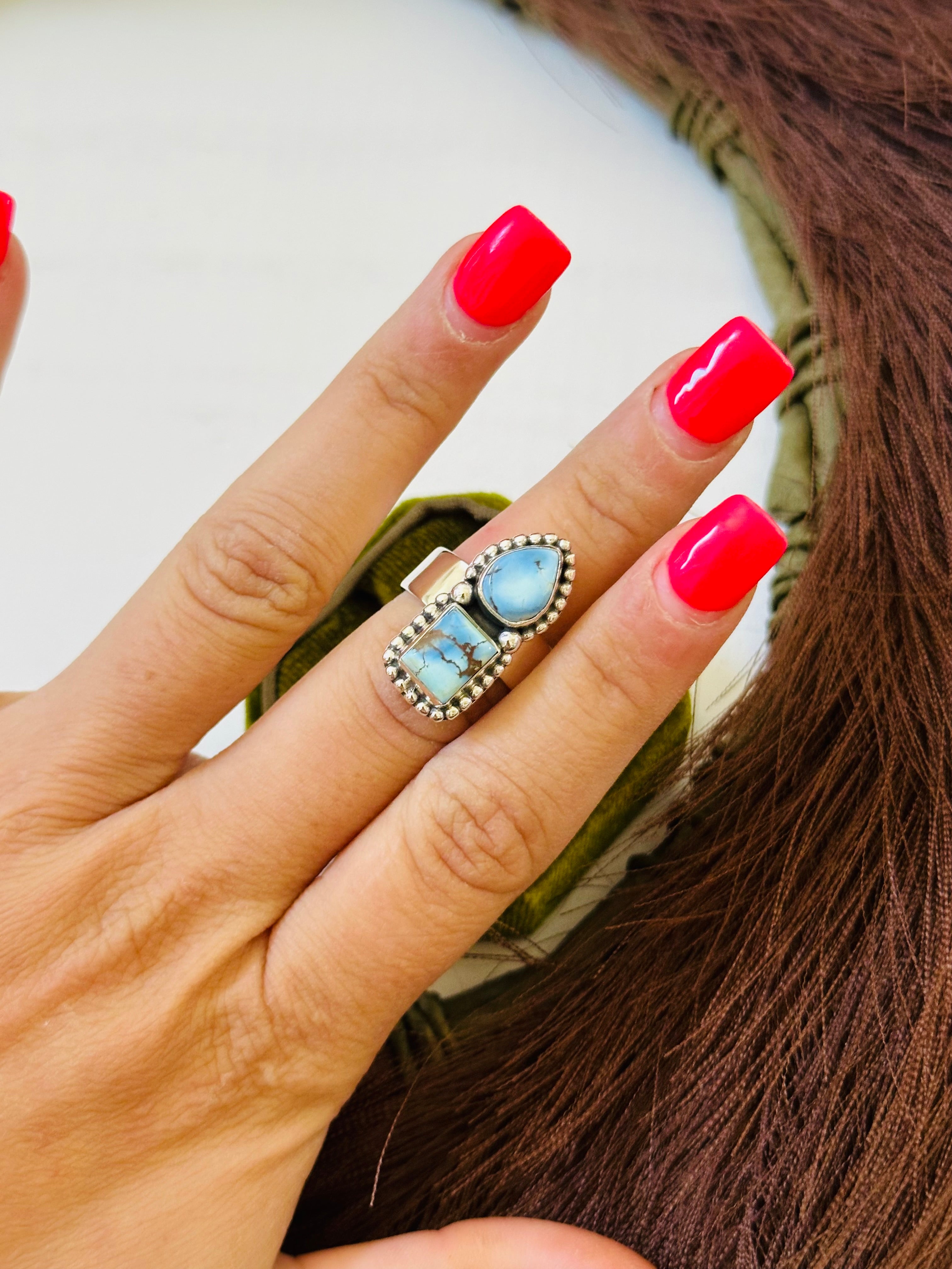 Southwest Handmade Golden Hills Turquoise & Sterling Silver Ring Size 6