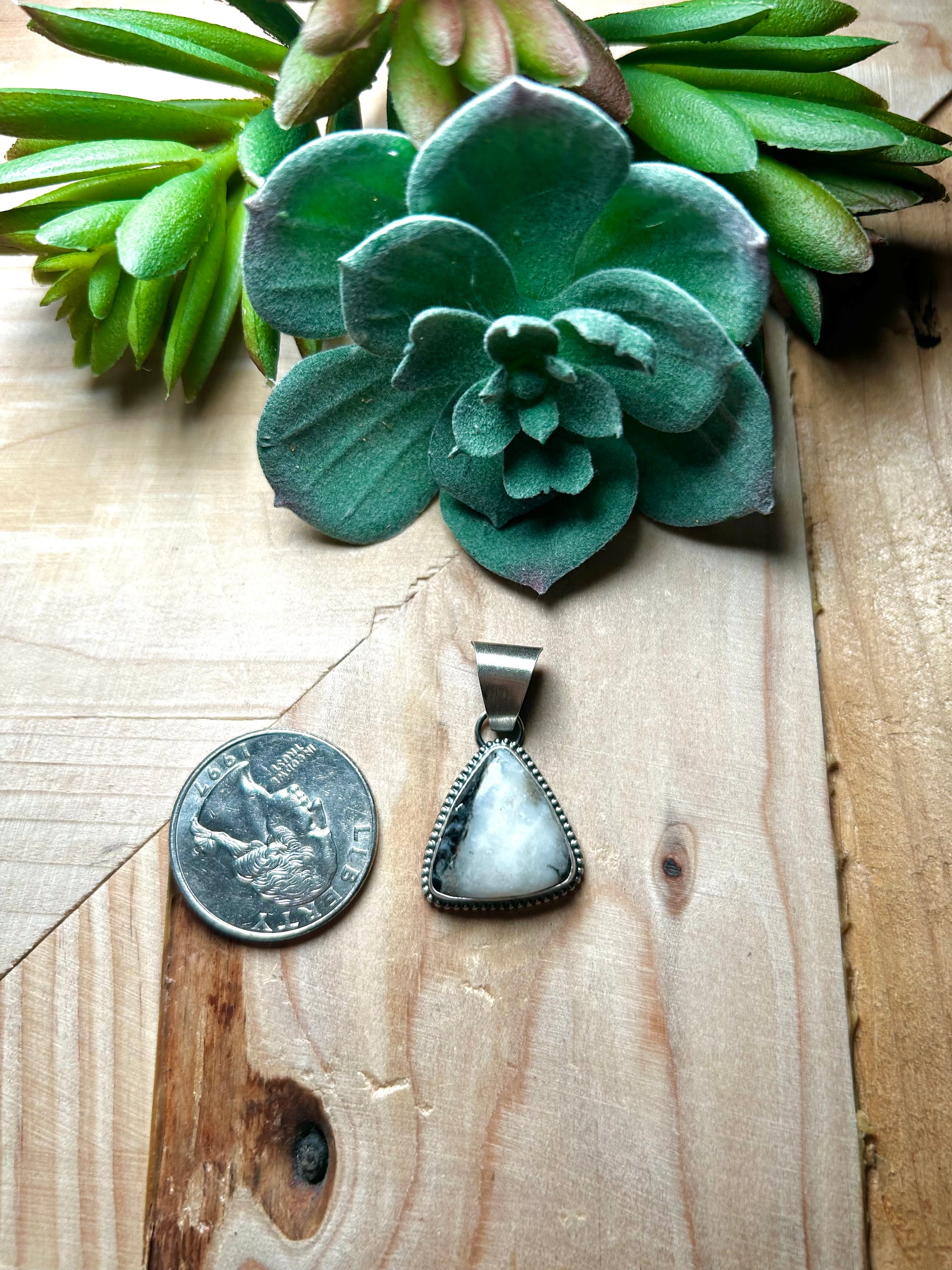 Navajo Made White Buffalo & Sterling Silver Pendant